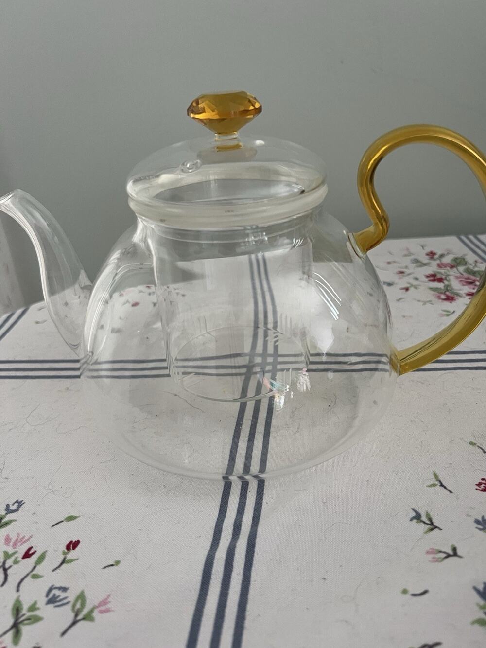 Transparent Borosilicate Glass Teapot Yellow Handle Removable Infuser